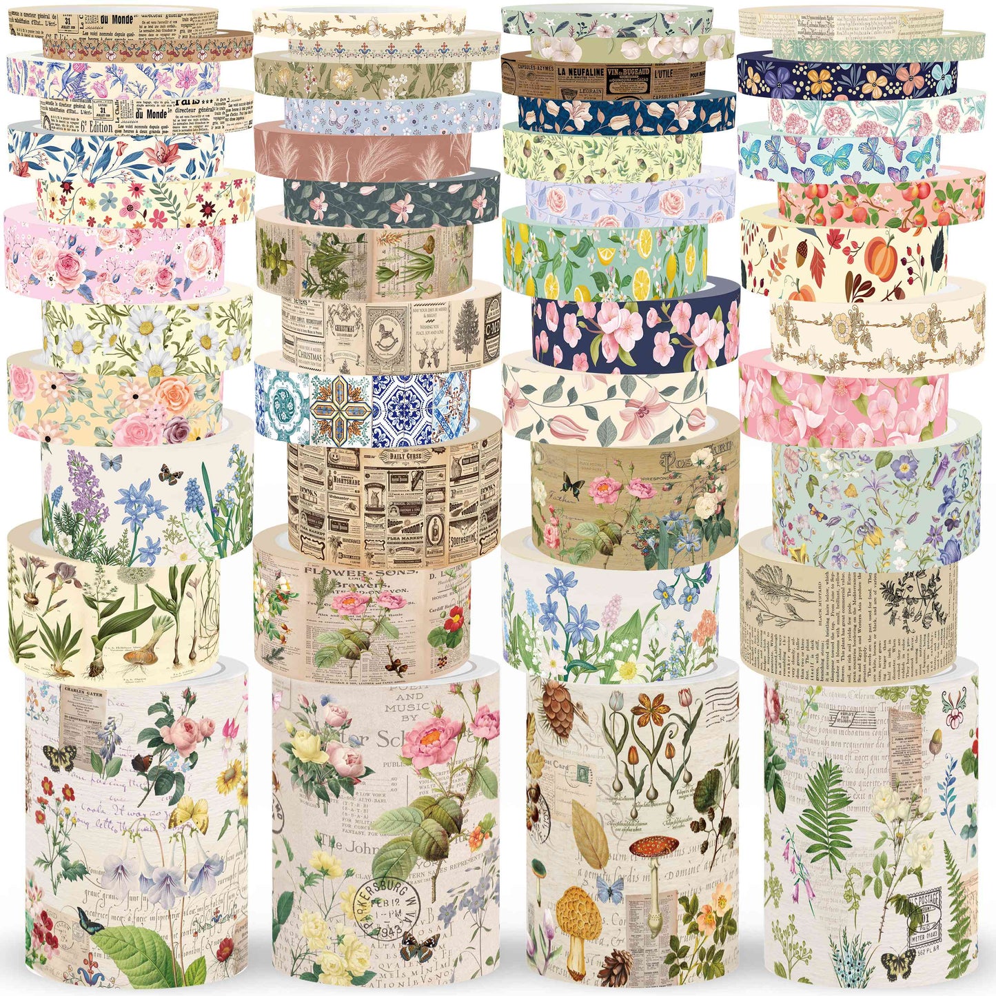 slapaflife 48 Rolls Vintage Washi Tape Set, Decorative Adhesive Tape for Bullet Journals,Washi Tape for Journaling,Art Craft,Scrapbooking Supplies,Junk Journal.