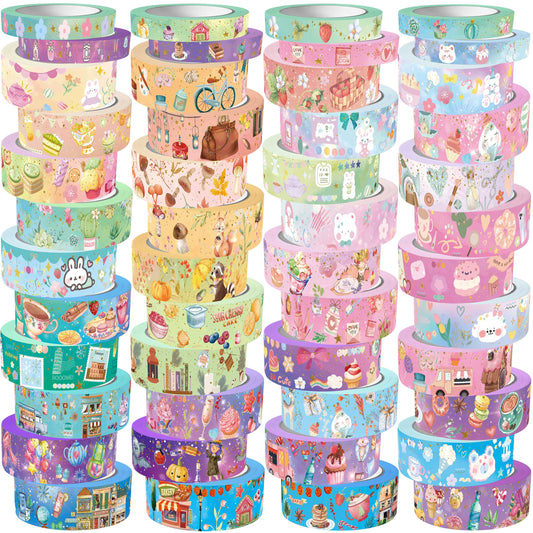 slapaflife Cute Washi Tape Set 50 Rolls Kawaii Animals Gold Foil Decorative Masking Tape for Scrapbook,Washi Tape for Journaling,Scrapbooking Supplies,Party Decorations,Bullet Journals