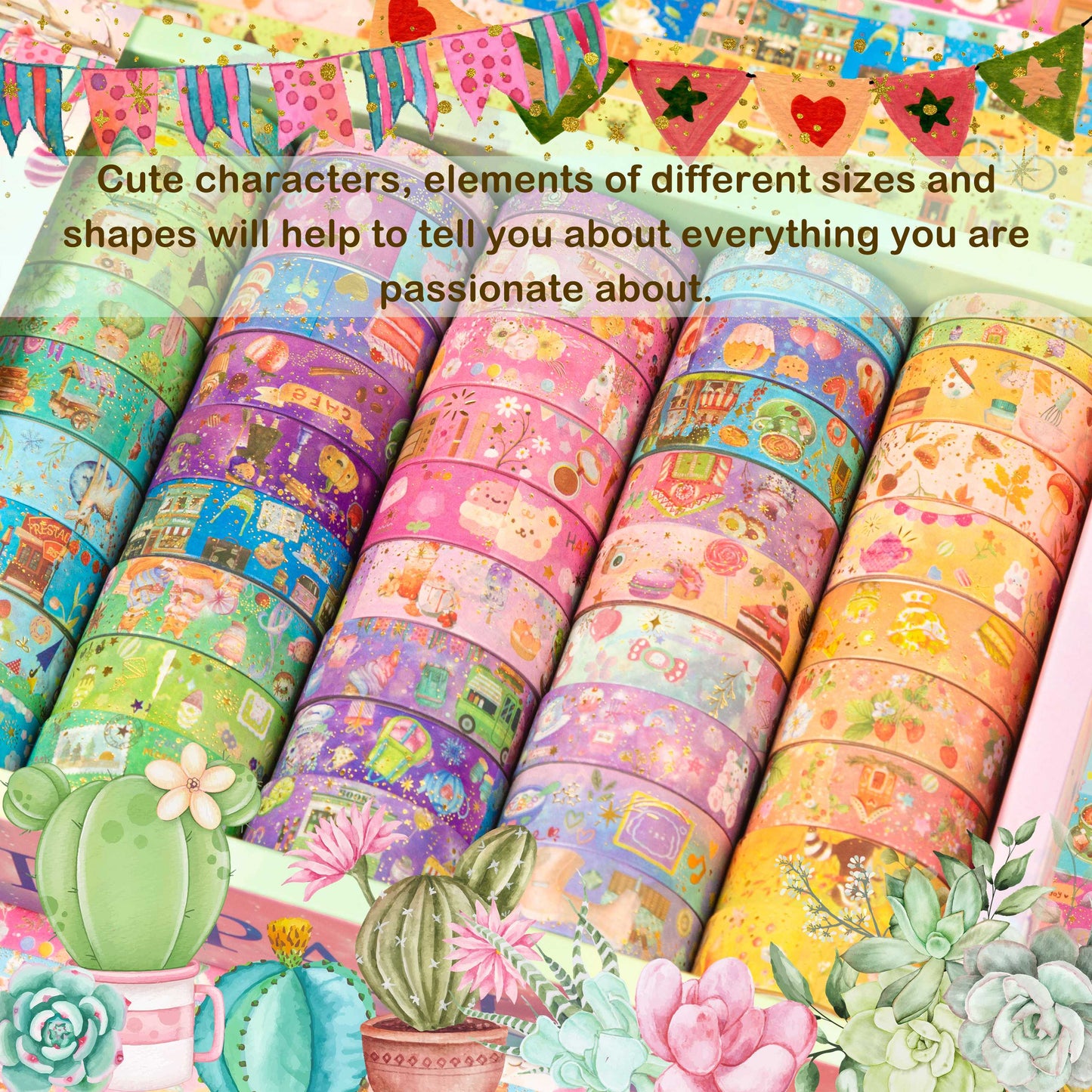 slapaflife Cute Washi Tape Set 50 Rolls Kawaii Animals Gold Foil Decorative Masking Tape for Scrapbook,Washi Tape for Journaling,Scrapbooking Supplies,Party Decorations,Bullet Journals